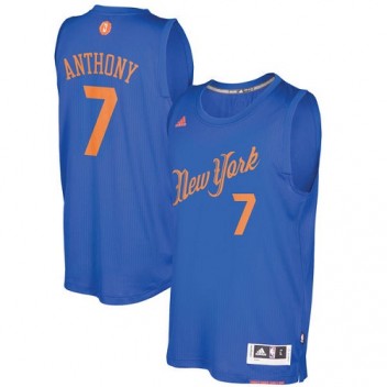 Adidas New York Knicks 7 Carmelo Anthony authentique bleu Royal 2016 - 2017 Noël jour NBA maillot hommes