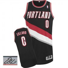 NBA Damian Lillard Authentic Men's Black Jersey - Adidas Portland Trail Blazers &0 Road Autographed