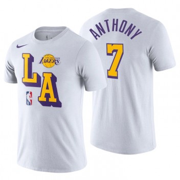 Los Angeles Lakers # 7 Carmelo Anthony Courtside Blanc T-shirt Blanc Blanc