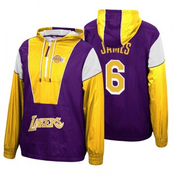 Los Angeles Lakers Mitchell# Ness LeBron James # 6 Demi-Zip Or Purple Windie Veste à capuche
