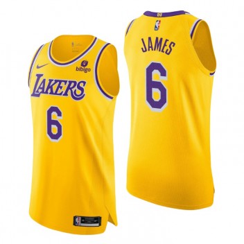 Los Angeles Lakers # 6 Lebron James Gold authentique icon édition 2021-22 Maillot