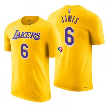 Los Angeles Lakers Lebron James # 6 75e anniversaire T-shirt Or Diamond Gold