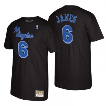 Los Angeles Lakers # 6 Lebron James Mitchell# Ness Recharge 2.0 Noir T-shirt