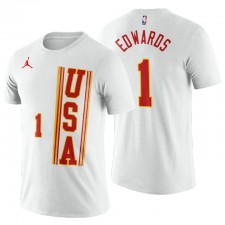 USA Team Anthony Edwards n ° 1 Blanc 2021 T-shirt étoile montante