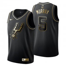 Hommes San Antonio Spurs # 5 Dejounte Murray Golden Edition Noir Mode Maillot