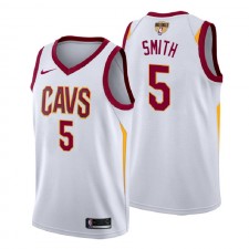HOMMES Cleveland Cavaliers # 5 J.R. Smith 2018 NBA Finales Patched Association Edition Blanc Swingman Maillot