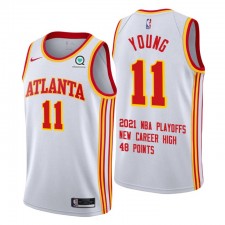 Atlanta Hawks Trae Young No. 11 DROPS 48PTS 2021 NBA Playoffs Nouvelle carrière High Blanc Maillot