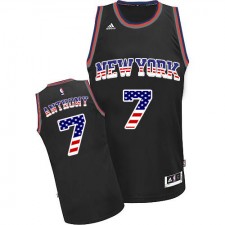 NBA Carmelo Anthony Authentic Men's Black Jersey - Adidas New York Knicks &7 USA Flag Fashion