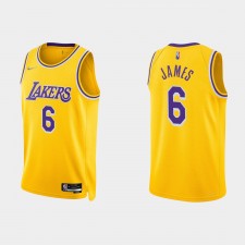 Los Angeles Lakers LeBron James # 6 Nike 2021/22 75e anniversaire Icône Maillot en or diamant
